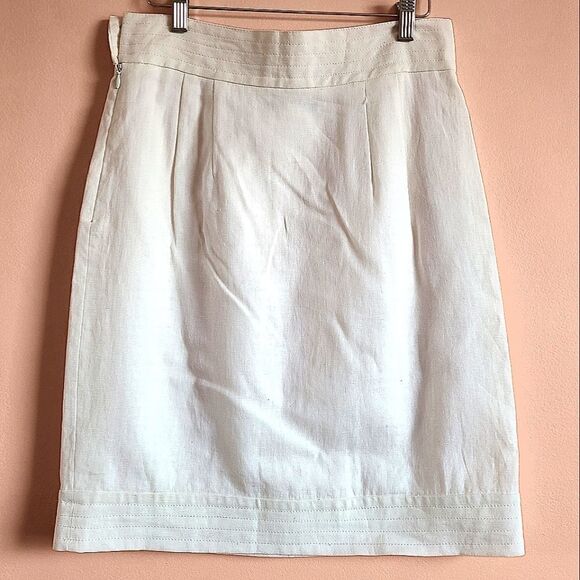 Teenflo White 100% Linen Mini Pencil Skirt 8 - Picture 2 of 7